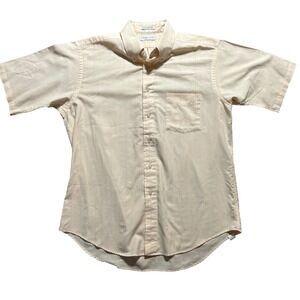 VTG 70s Career Club Button Up Shirt Mens 16.5 Peach Short Sleeve Oxford
